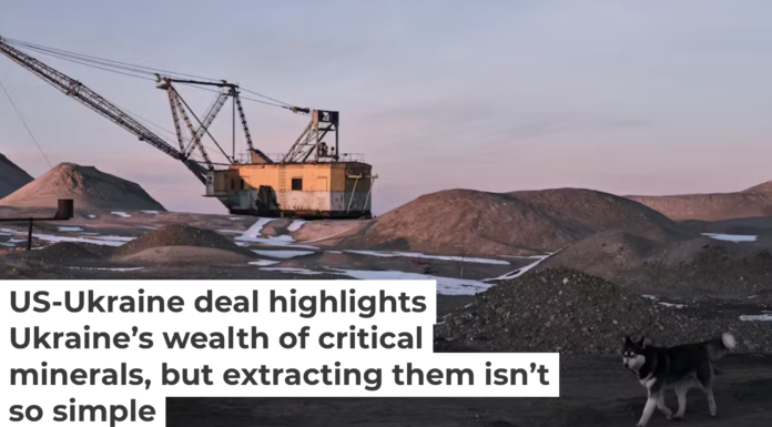 A dragline excavator mines rare earth materials in the Zhytomyr region of Ukraine on Feb. 25, 2025. Kostiantyn Liberov/Libkos/Getty Images